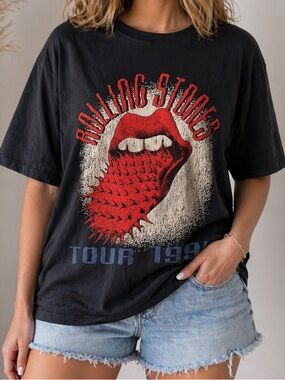 H&M The Rolling Stones Black Graphic Band Tee